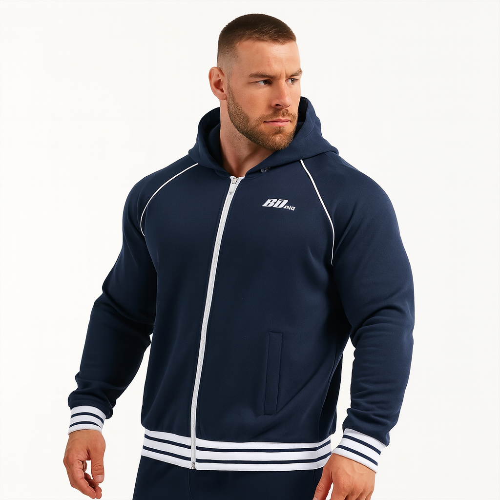 BDHQ: Zip Hoodie (380GSM) – Heavyweight Stripe Trim, Drop Shoulder